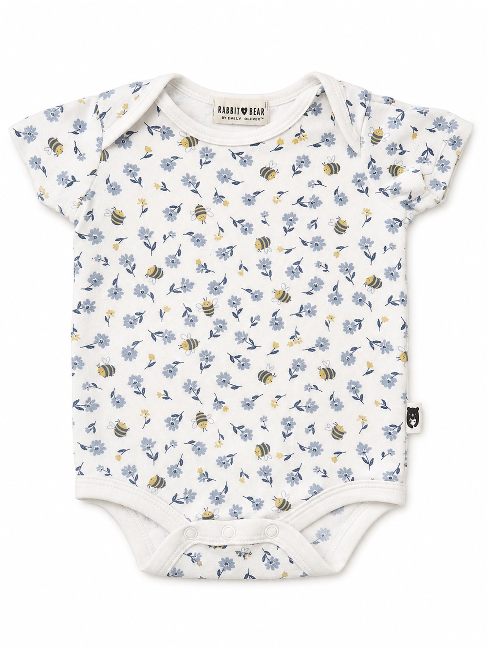 Rabbit + Bear White Floral & Bee Print Baby One-Piece